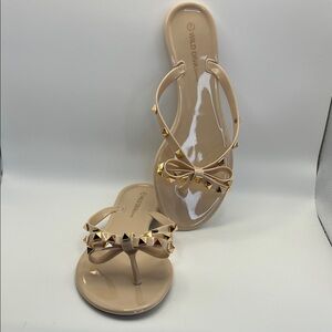 Wild Diva Beige Jelly Sandals with Gold Studs
